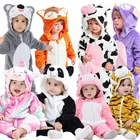 Зимние комбинезоны с надувкой Детский комбинезон мультяшная Детская одежда Пижама с пандой львом единорогом пижамы куйгуруми костюмы для мальчиков и девочек
