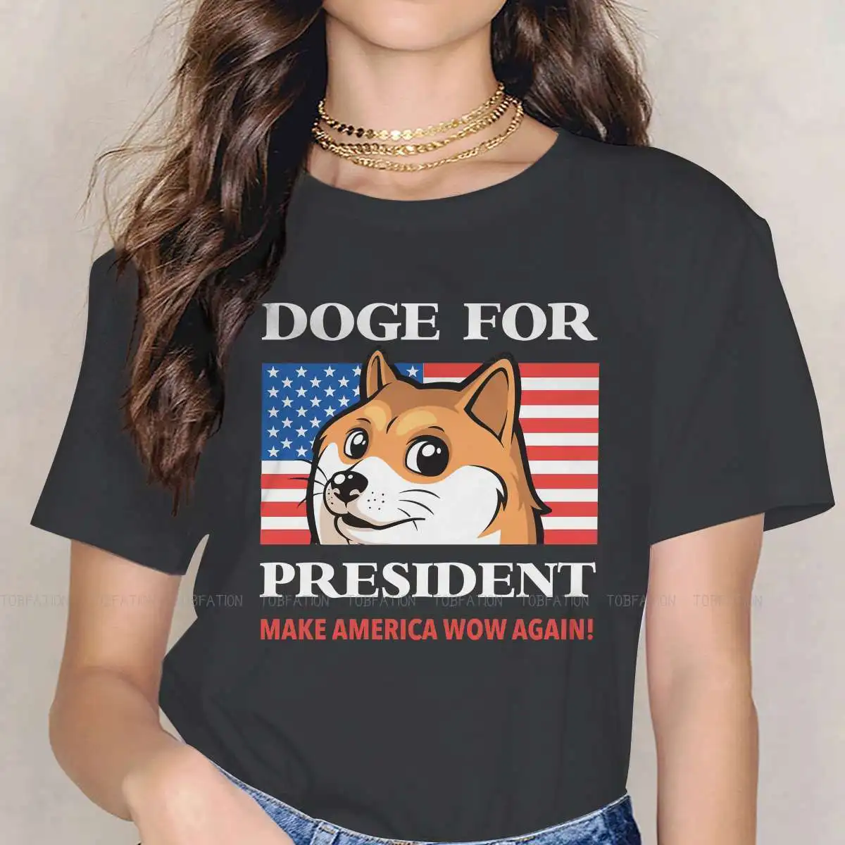 

Doge For President O Neck TShirt Dogecoin Fabric Basic T Shirt Woman Clothes 5XL Oversized