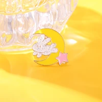 fashion metal cartoon cute moon rabbit badge womens popular small brooch campus accessories