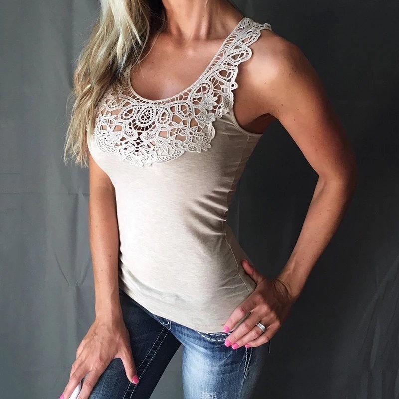 

Umeko Tank Top Women Summer Sexy Bodycon Deep V Neck Lace Stitching Hollow Out Sleeveless Tops Casual Haut Femme
