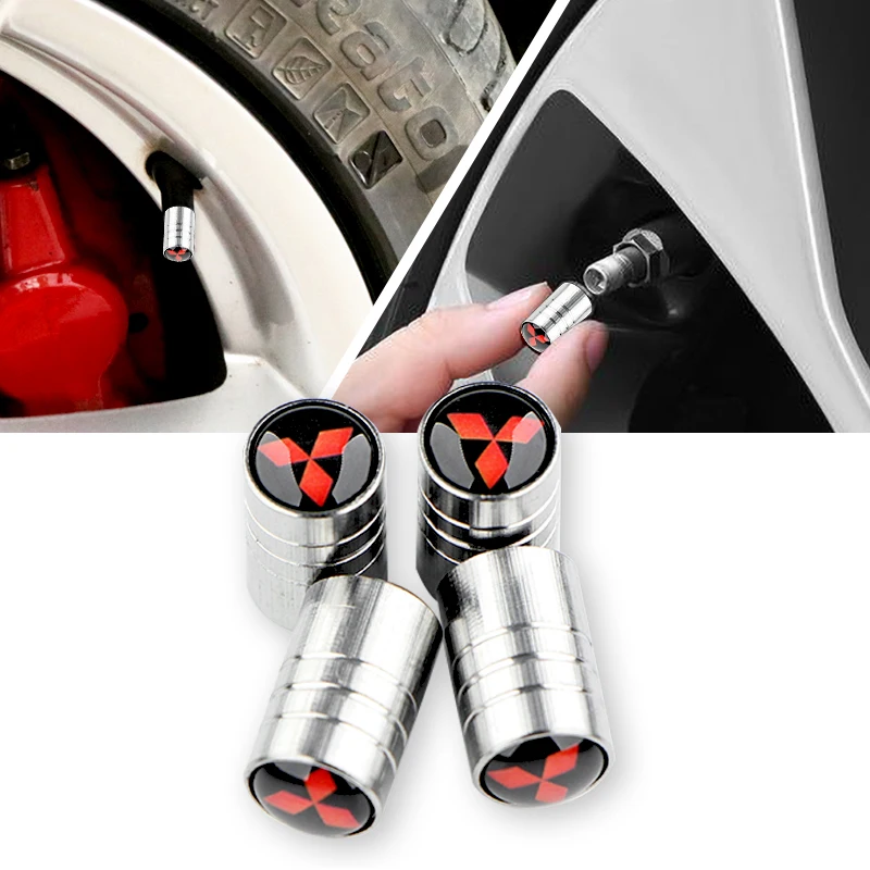 Набор из 4 штук модных колпачков на колесные клапаны для автомобилей Mitsubishis ASX, Lancer, Pajero, Outlander, L200, EVO и EX.