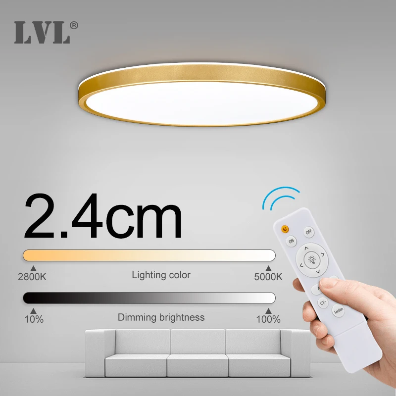 Modern Remote Control Led Ceiling Light Golden Wood Grain 24