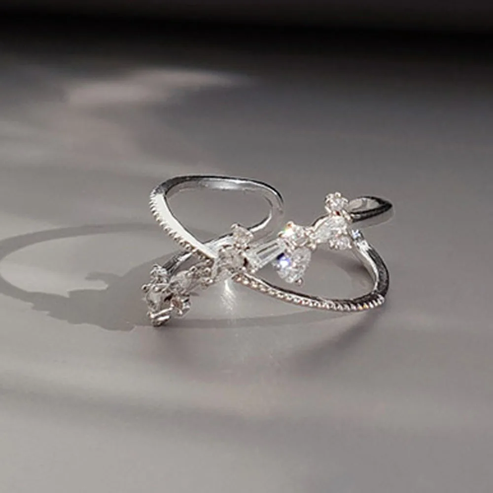 

Hot Selling Double Layer Ring Women's Adjustable Trendy European and American Fashion Flashing Cross Ring rings for wome