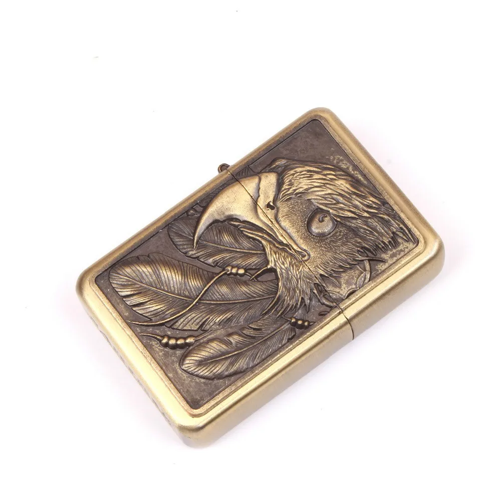 

Metal Lighter Fashion Inflatable Bronze Ancient Silver Mirror Windproof Cigarette Kerosene Smoking Fuel Lighters Vintage