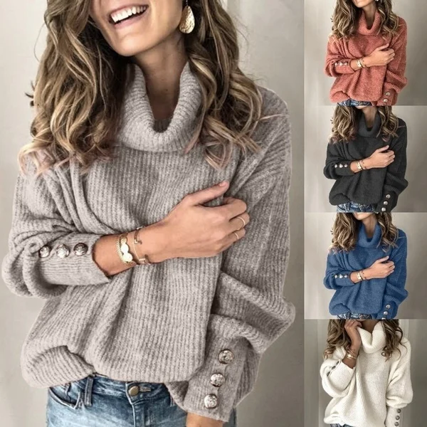 Autumn and Winter Women's High Collar Solid Color Fashion Loose Knit Women Sweaters | Женская одежда