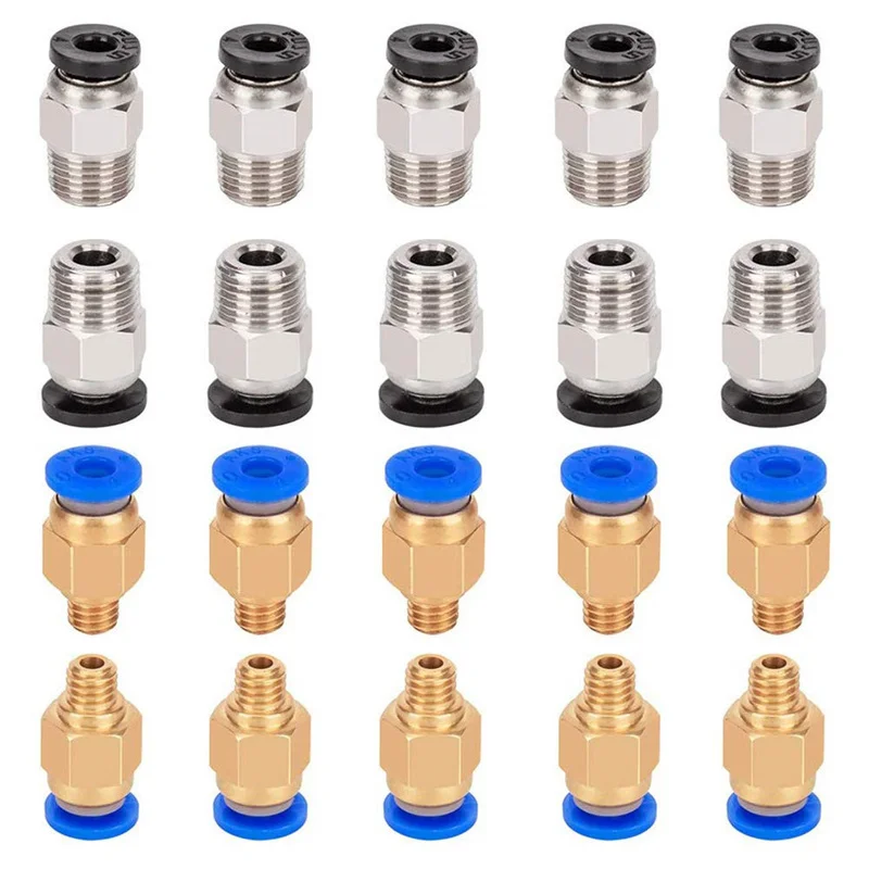 20PCS/Lot PC4-M6 Pneumatic Fitting Push to Connect + PC4-M10 Straight Quick in Fitting for 3D Printer Bowden Extruder