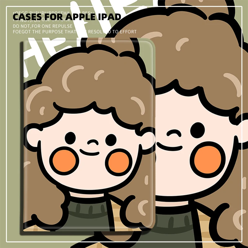 

Пушистая девушка с вьющимися волосами 9,7 дюйма, чехол для Ipad 2017 2018 Air 1 2, повседневный чехол для Ipad Air 3, чехол для девочек с круглым лицом