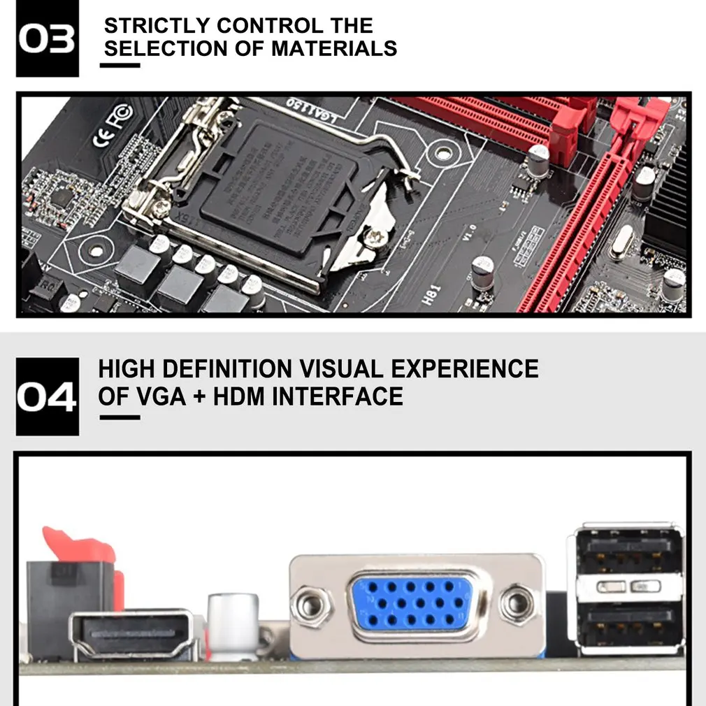 

H81 M-ATX All Solid State Gaming Motherboard Supports LGA1150 Series Processors VGA PCI-E 3.0 16X SATA 3.0 SATA 2.0 Mainboard