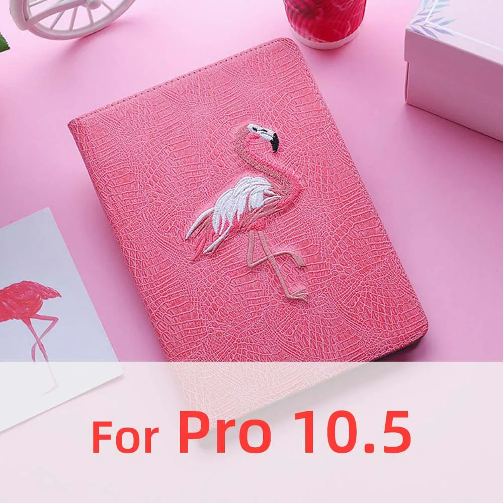 For Pro 10.5 3D фламинго на плоской подошве с вышивкой Чехлы для iPad Pro 10,5 IPad Air 1 2 IPad Mini 3 4 5 A1476 A1822 A1538 тонкий мягкий чехол с откидной крышкой в виде ракушки Стенд кожаный чехол - Цвет: For Pro 10.5