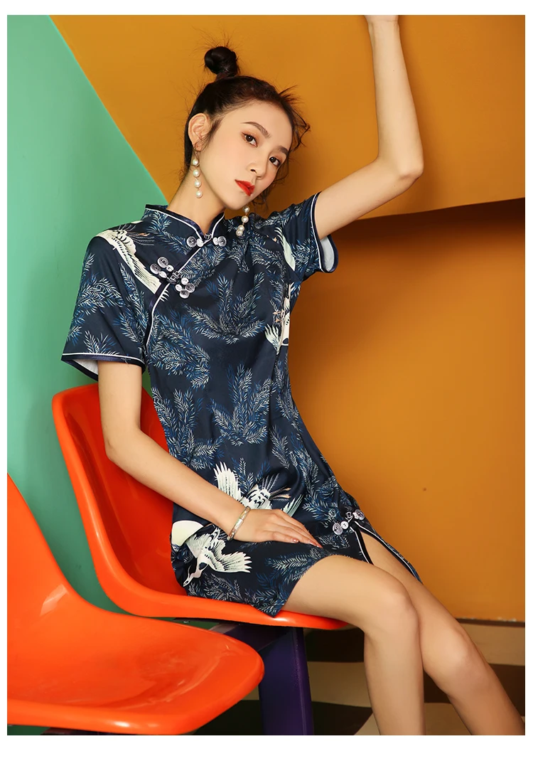 SWEETXUE китайское платье для женщин Cheongsam Современные вечерние платья с животным принтом Тонкий Сплит Пряжка китайский воротник Qipao платье