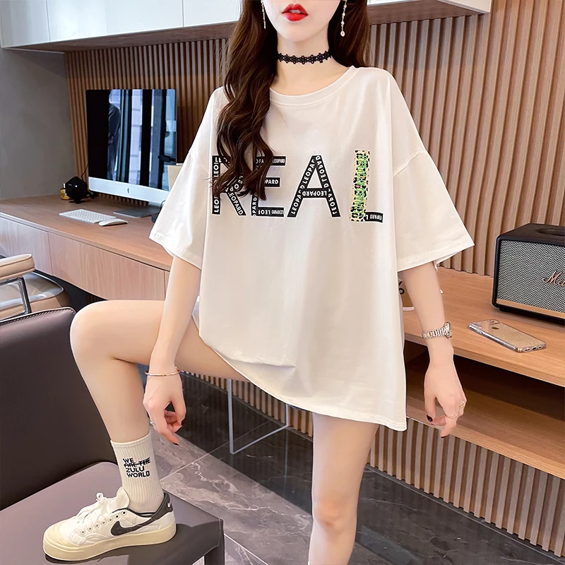 

Fashion Women T-Shirts 2021 Summer Blouse Grey Long Length Loose Tops Casual Plus Size Women Shirt Female Clothes Ladies Top