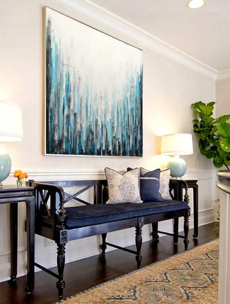 

Original abstract art painting contemporary chalky white blue acrylic modern abstract fine art by L.Beiboer huge painting large