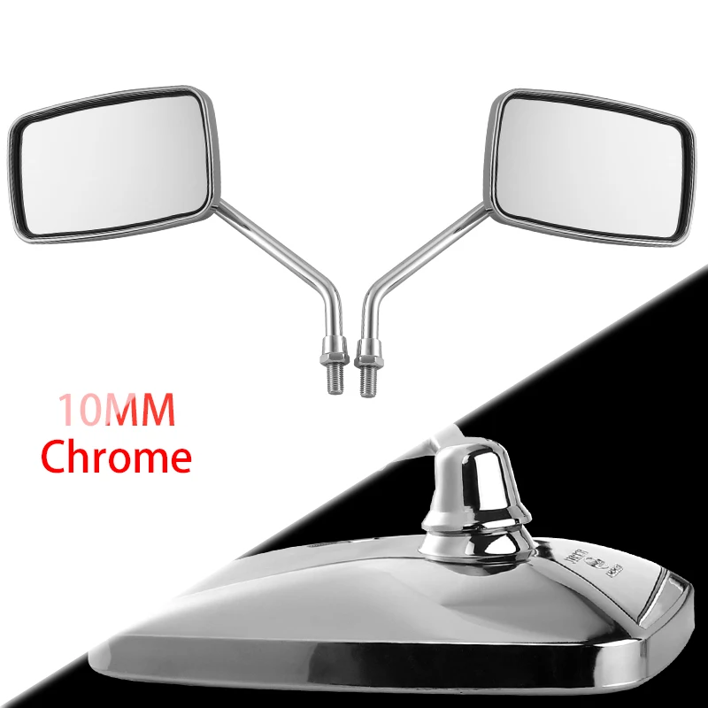 

DERI 1Pair Universal Rectangle Motorcycle Rearview Mirrors 10mm Chrome retrovisor de moto mirror moto For Honda