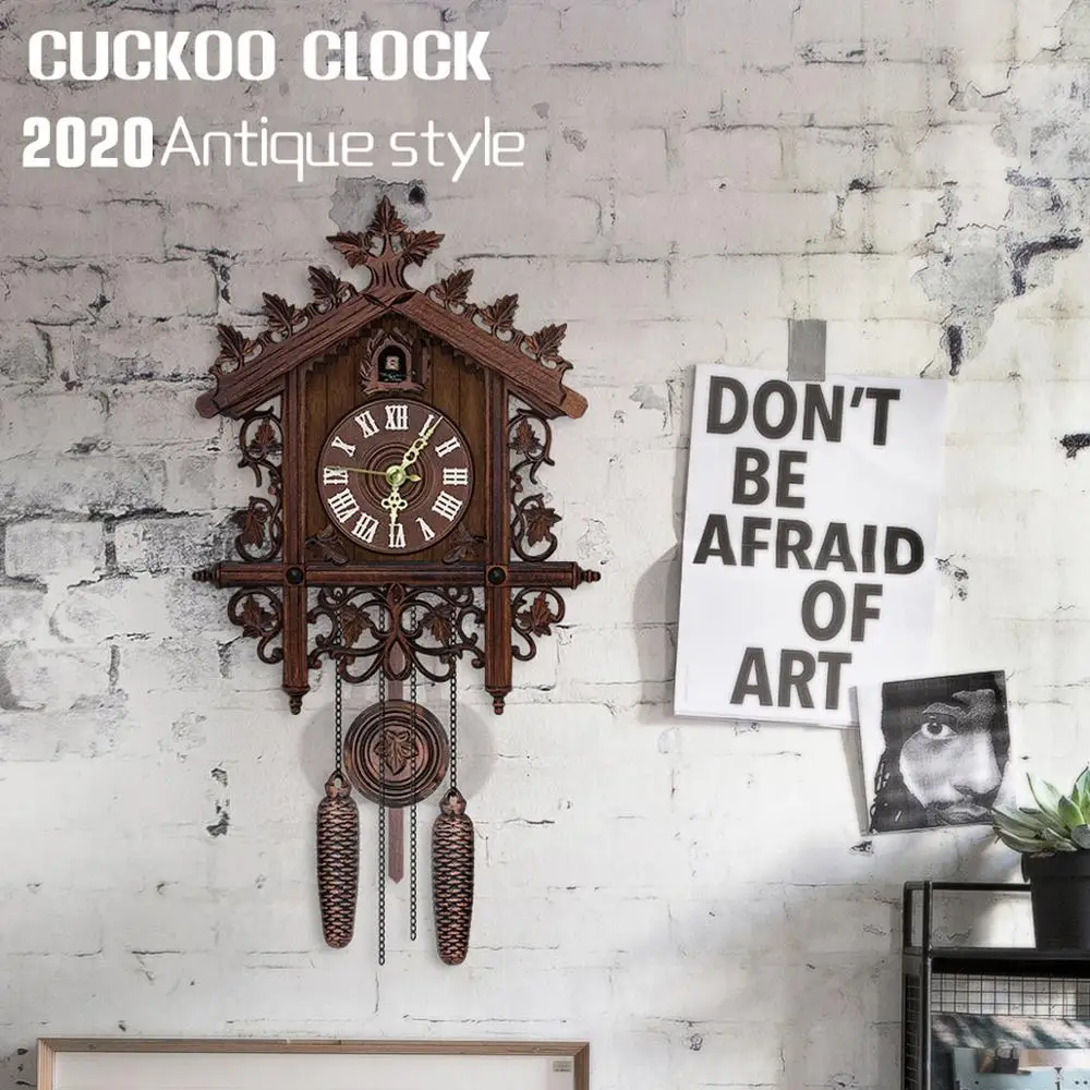 

Cuckoo Wall Clock Hanging Handcraft Wall Clock Decoration Art Vintage Bird Swing Wood Cuckoo Clock