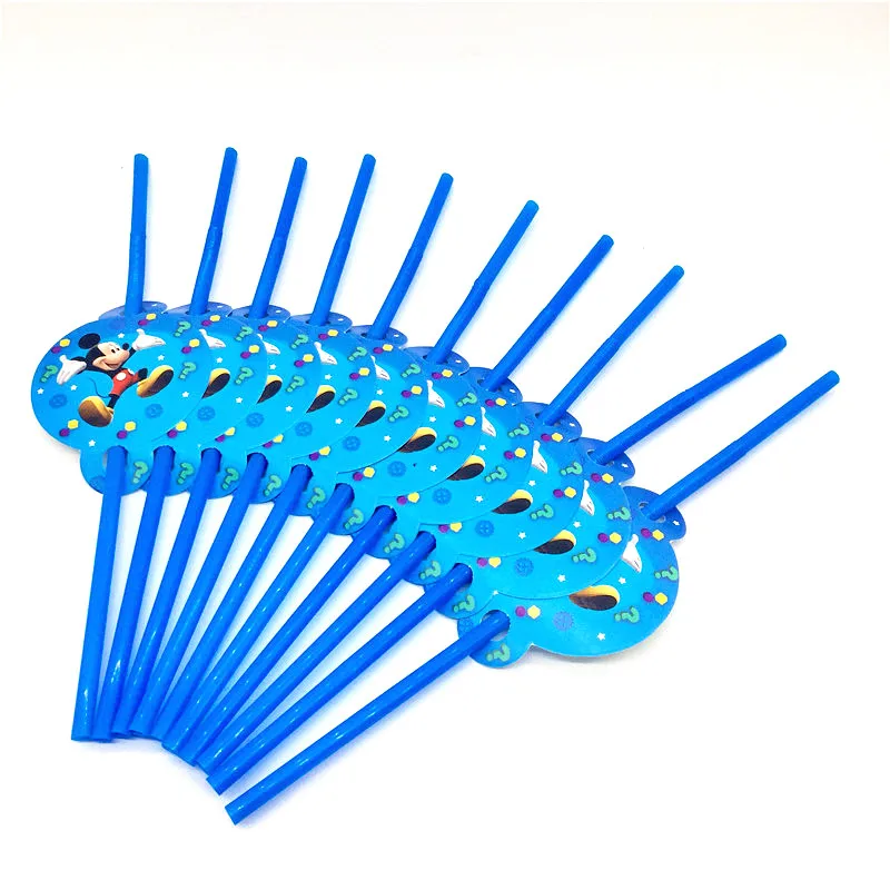

100Pcs/lot Mickey Party Supplies Blue Disposable Mickey Cups Plates Napkins Straws Flag Happy Birthday Decorations For Kids