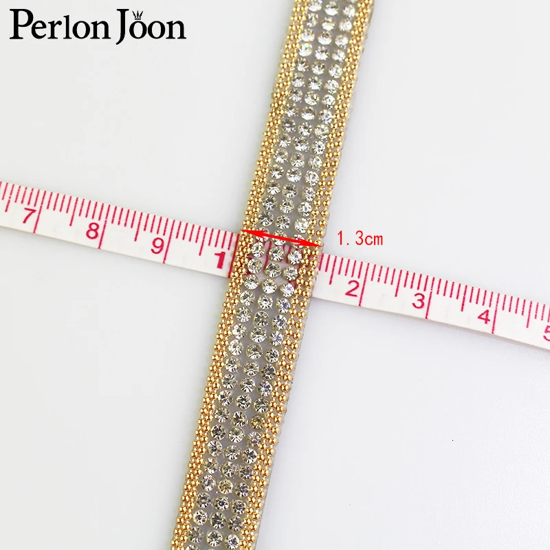 1 yard gold chain white rhinestone tape hot fix glass ribbon crystal rhinestone decoration iron on shoes clothing accessories