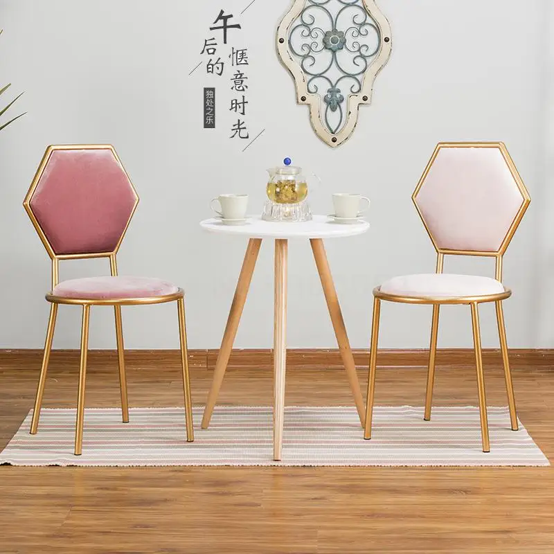 Simple Modern Golden Dressing Chair Velvet Back Nail Stool Coffee Milk Tea Leisure Iron Nordic Dining | Мебель