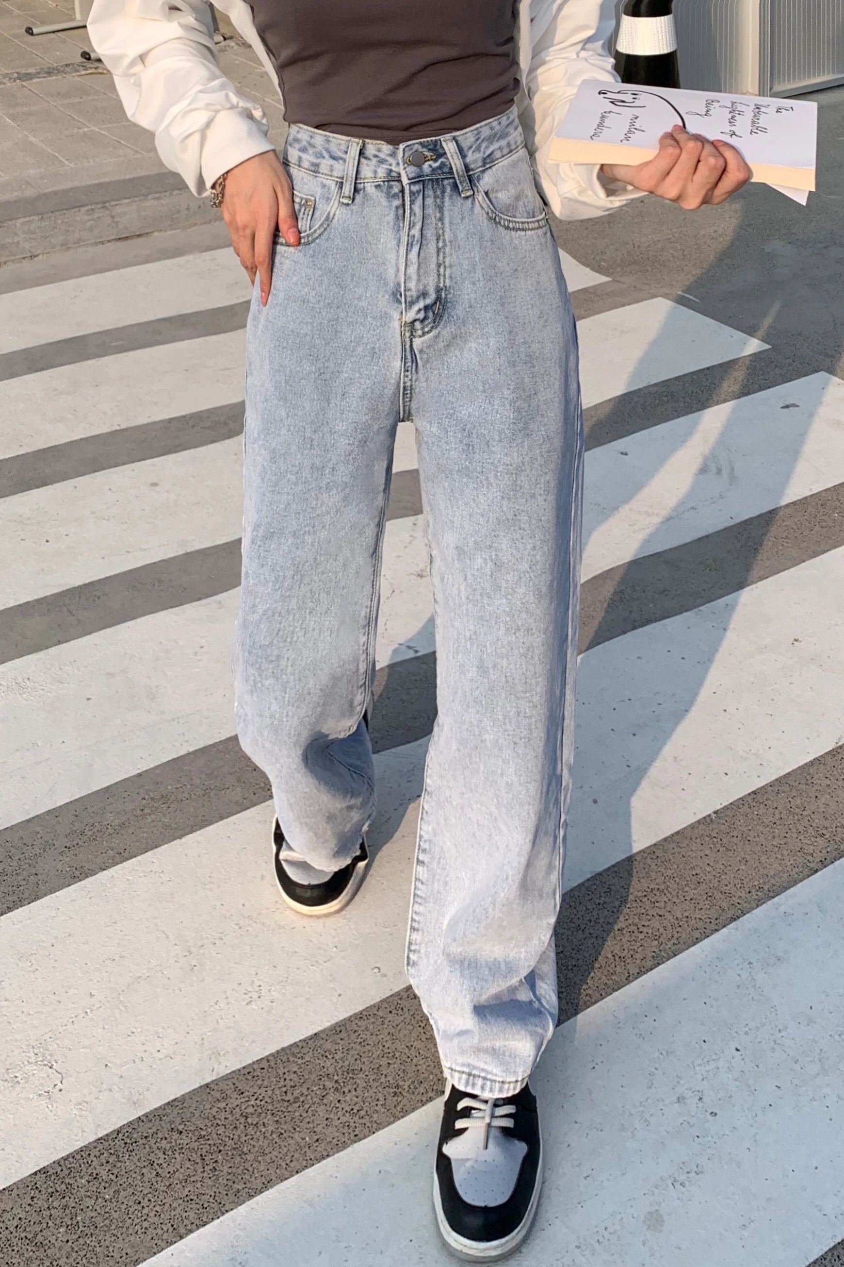 

Spring Autumn Wide-leg Jeans Women's High-waist Denim Pants Retro Loose Droop Straight Trousers Jeans