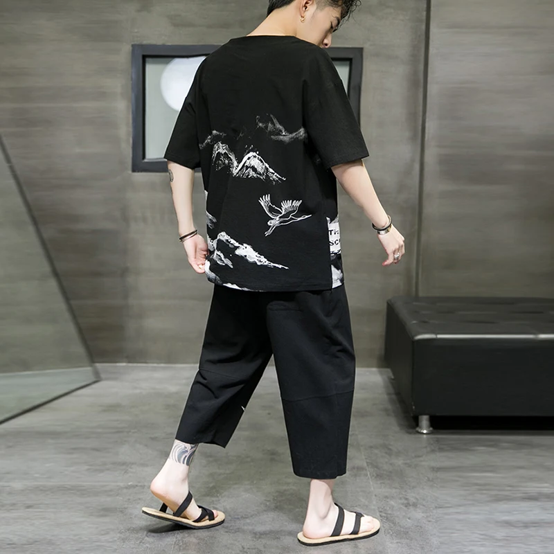 

Men's T-shirt + shorts suit summer breathable casual shorts running suit fashion Chinese style printed men's sports suit
