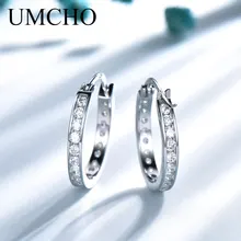 UMCHO, Твердое Серебро, 925, ювелирное изделие, FineRound, создан, нано Белый CZ, клипсы, серьги для женщин, подарки на день рождения, очаровательные ювелирные изделия UMCHO, Твердое Серебро, 925, ювелирное изделие, FineRound, создан, нано Белый CZ, клипсы, серьги для женщин, подарки на день рождения, очаровательные ювелирные изделия