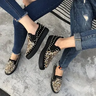 

Women Flats Platform Sneakers Crystal Rivers lady shoes slip on creepers Flats