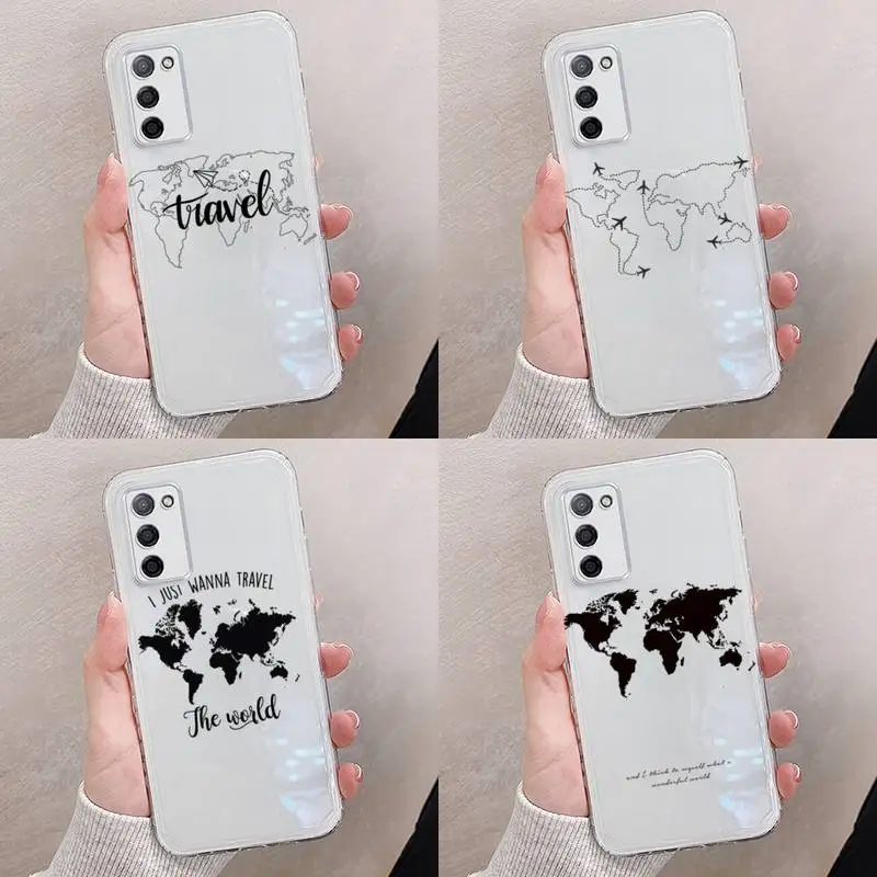 

travel Airplane world map abstract line Phone Case Transparent For oppo RENO A 1 2 3 4 5 7 8 Z 2Z SE ACE PRO moible bag