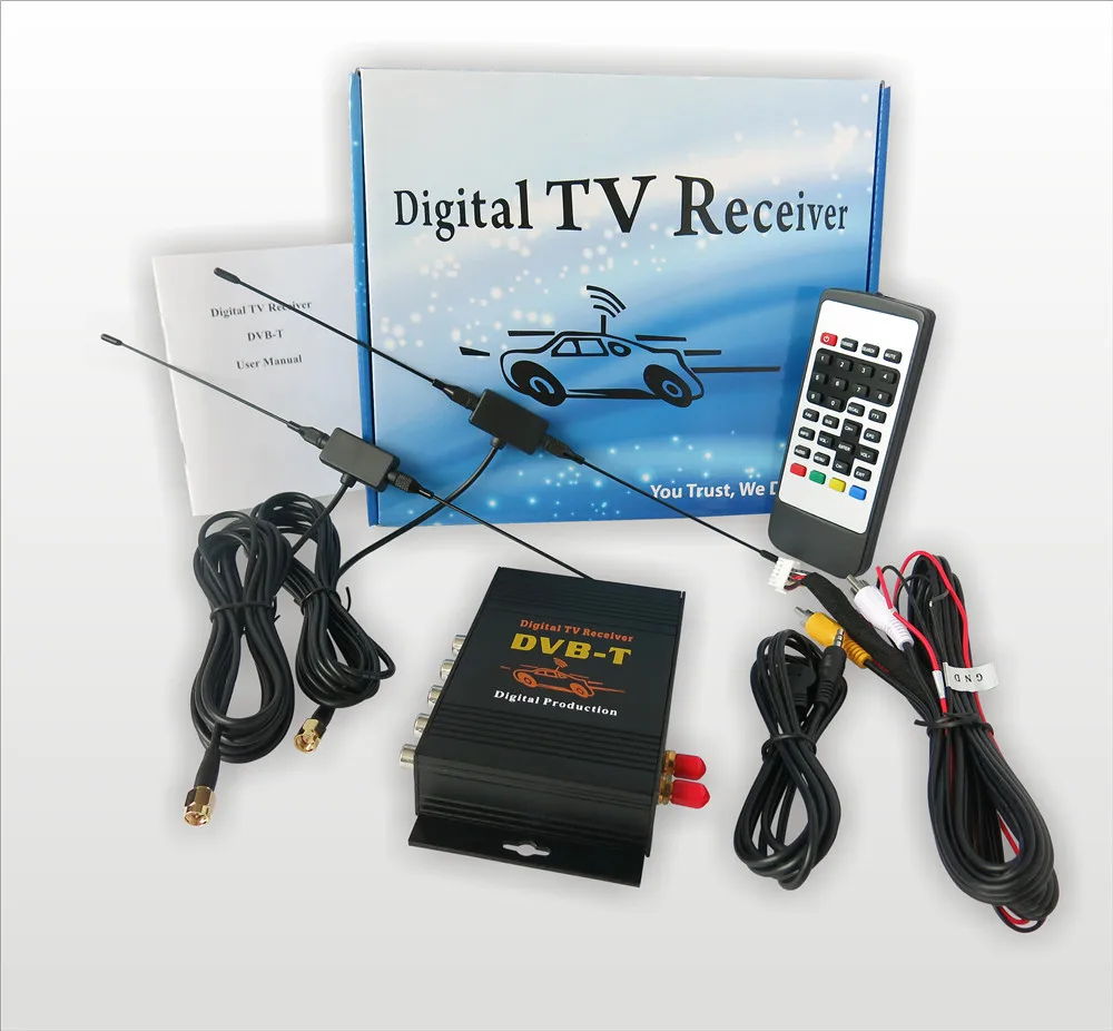 2 тюнера внешний мобильный DVB-T MPEG-4 Авто DVBT MPEG4 цифровой ТВ приемник с пультом