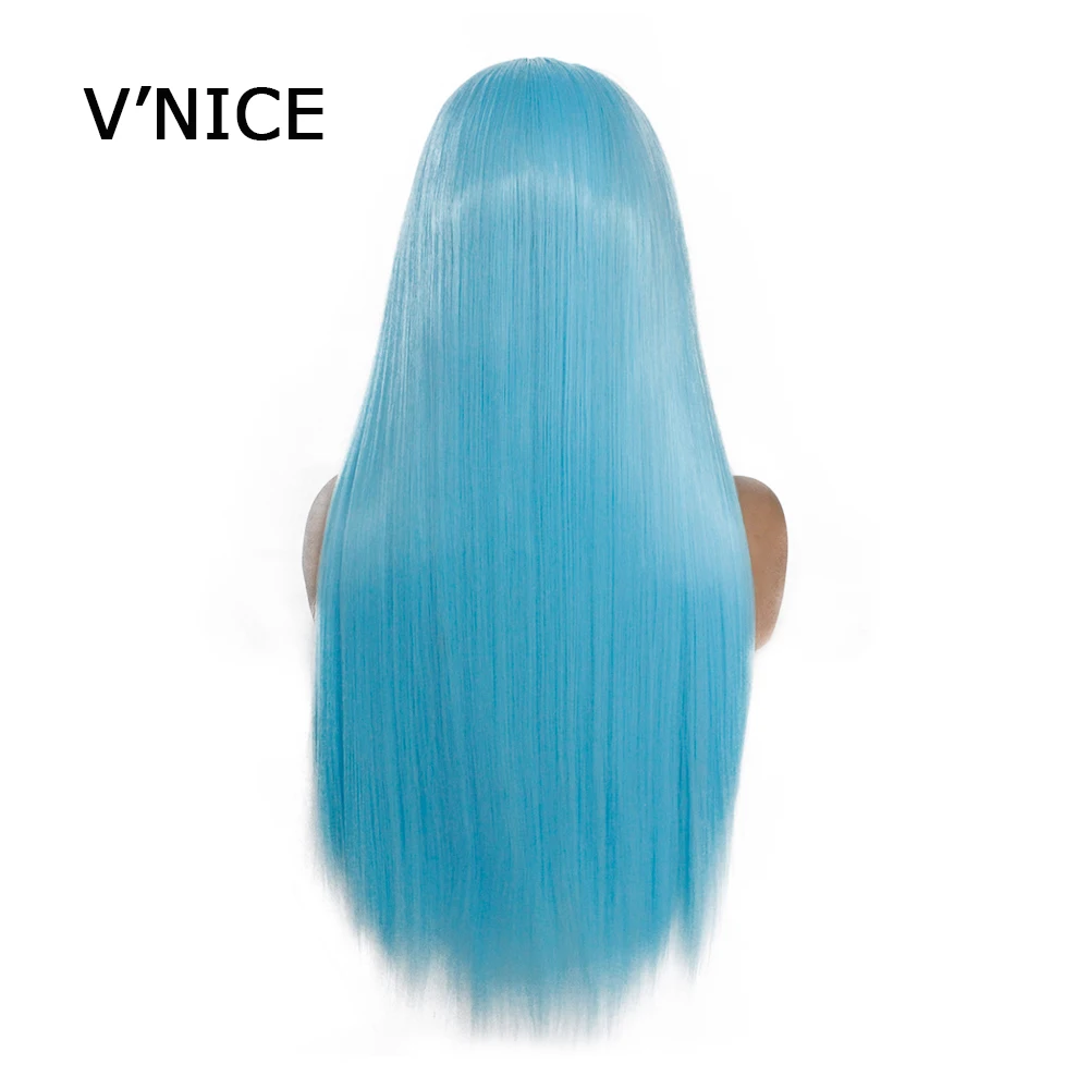 Light Blue V'NICE платиновый блондин парик на кружеве для белых женщин натуральный бесклеевой Синтетический прямой парик термостойкие волокна волос - Цвет: Light Blue