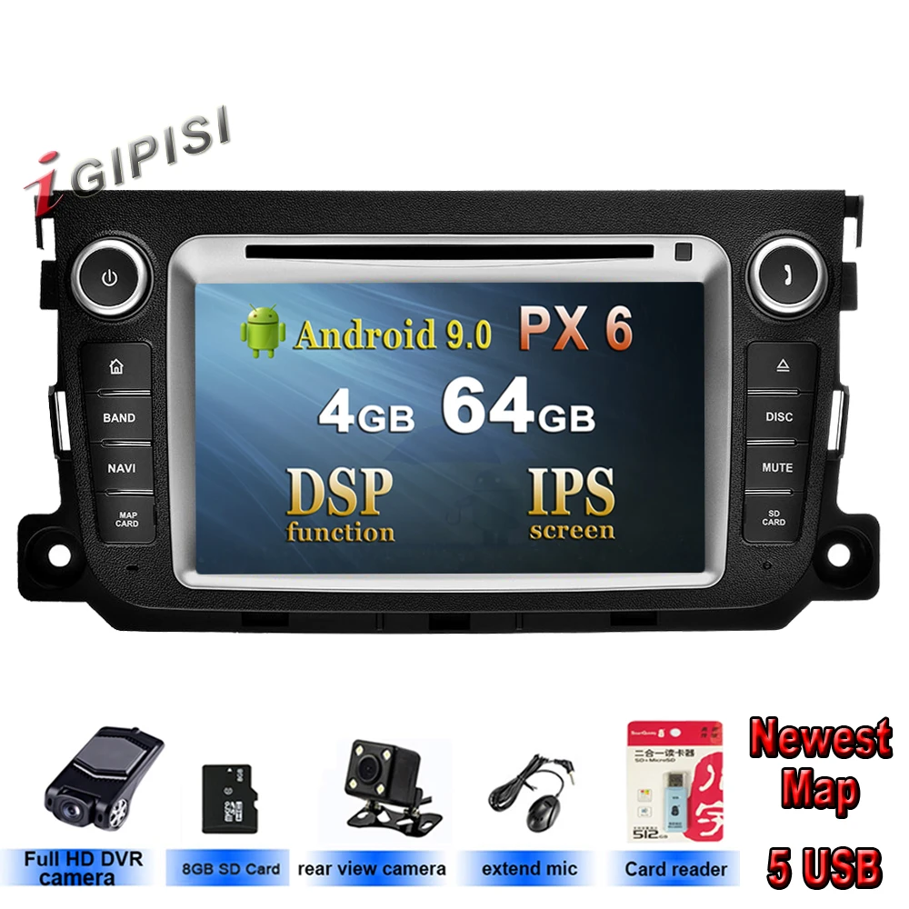 Android 9,0 Mercedes/Benz Smart Fortwo 2011 2012 2013 автомобильный dvd плеер Автомобильный RDS стерео gps Видео 5USB DSP ips