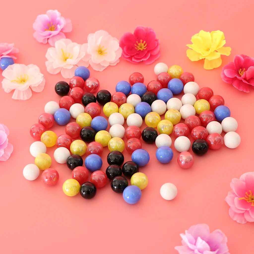 

90 Pieces of Colored Glass Marbles, Kids Traditional Ball Game Toy Vase &