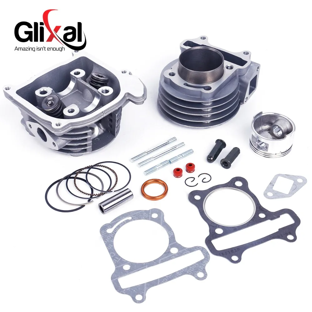 Glixal GY6 100cc 50mm Scooter Engine Big Bore Cylinder Rebuild Kit Cylinder Head assy 4-stroke 139QMB 139QMA Moped (64mm Valve)