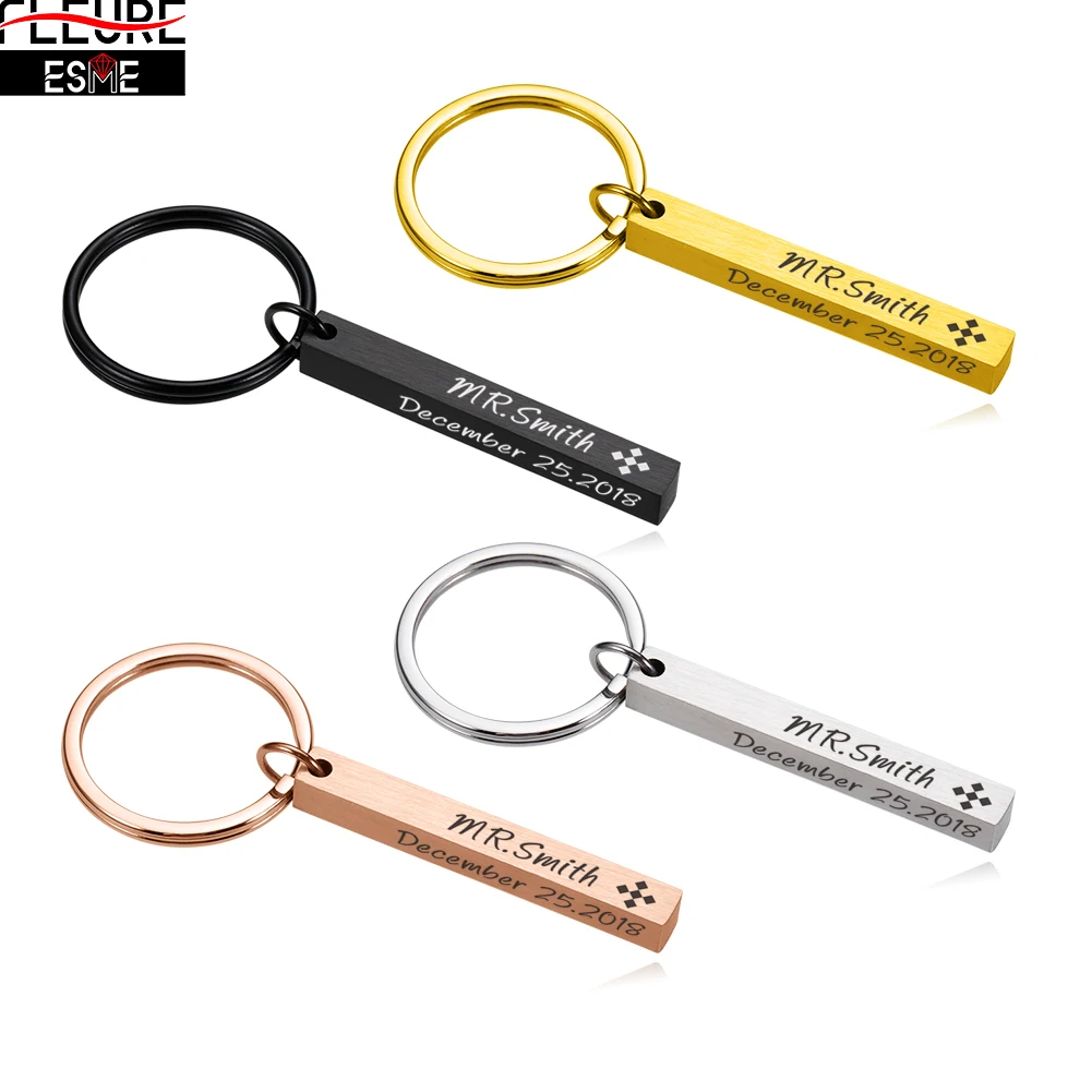 

Personalized Keychain Customized Keychains Three-dimensional Cuboid Engraving Text Date Rectangle Key Ring Original Keychains