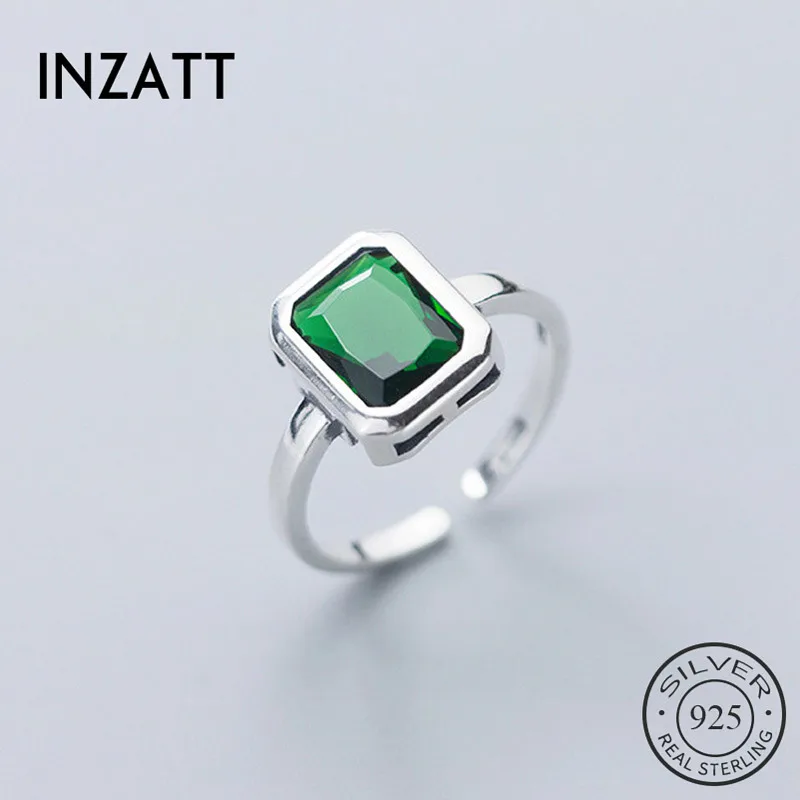 

INZATT Настоящее серебро 925 пробы квадратный зеленый циркон регулируемое кольцо для модных женщин вечерние ювелирные украшения OL аксессуары