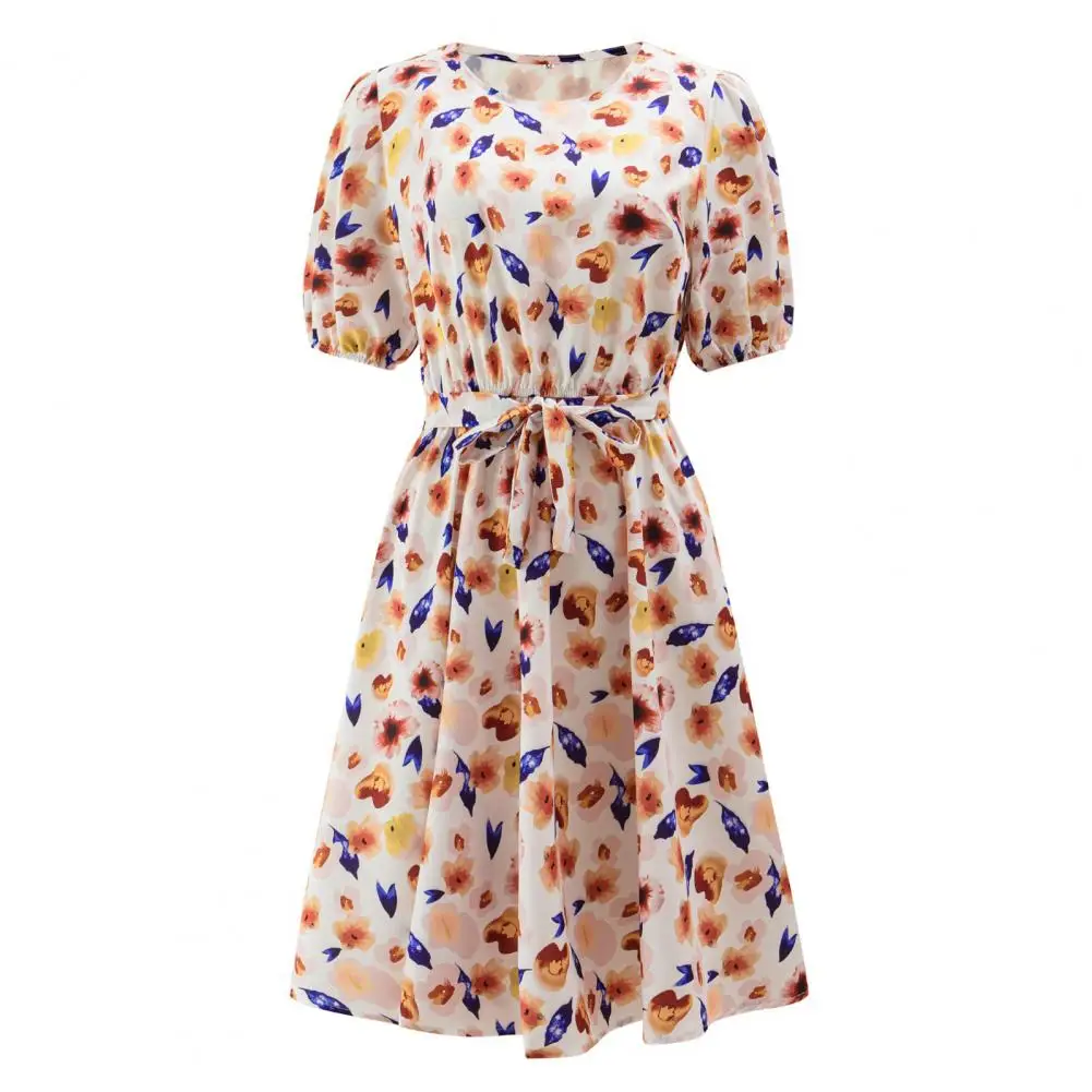 

Summer dress 2021 O neck Puff short sleeve flower dresses for women casual elegant women bodycon dress 2021 Summet flower print