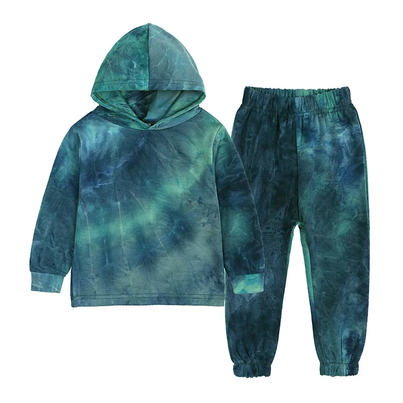 

2022 Spring Boys Sports Sets Casual Tie-dye Hoodie Sweatpants Two Pieces Suit Kids Clothes Loose Student Girls Hooded Tracksuit