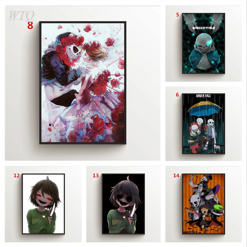 Аниме плакаты Undertale Sans Frisk Chara Papyrus Картина на холсте и принты - Цена: 1004