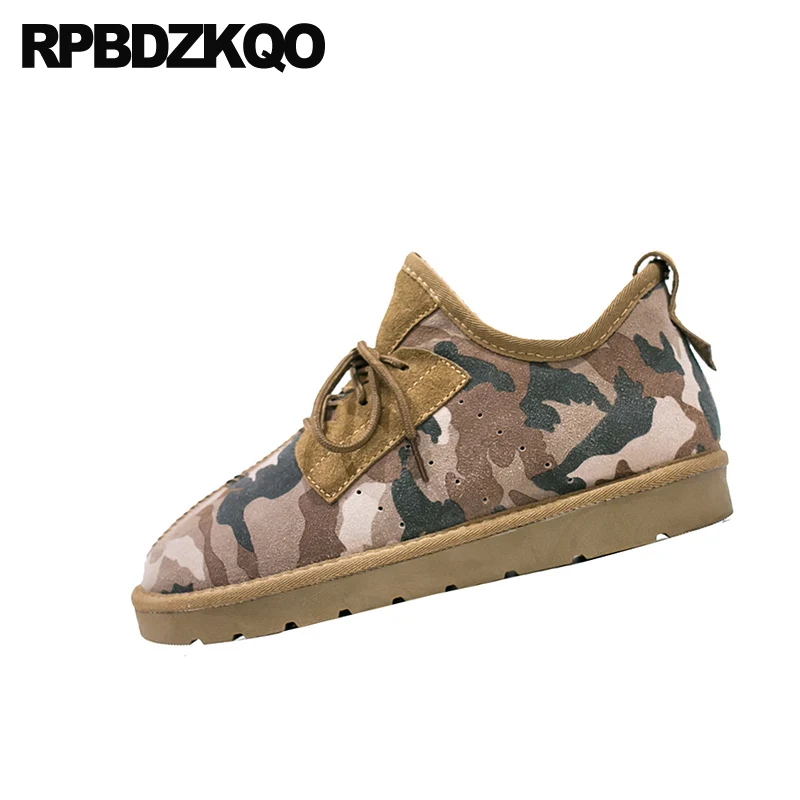 Мужские замшевые ботинки на шнуровке коричневые камуфляжные с мехом Уличная