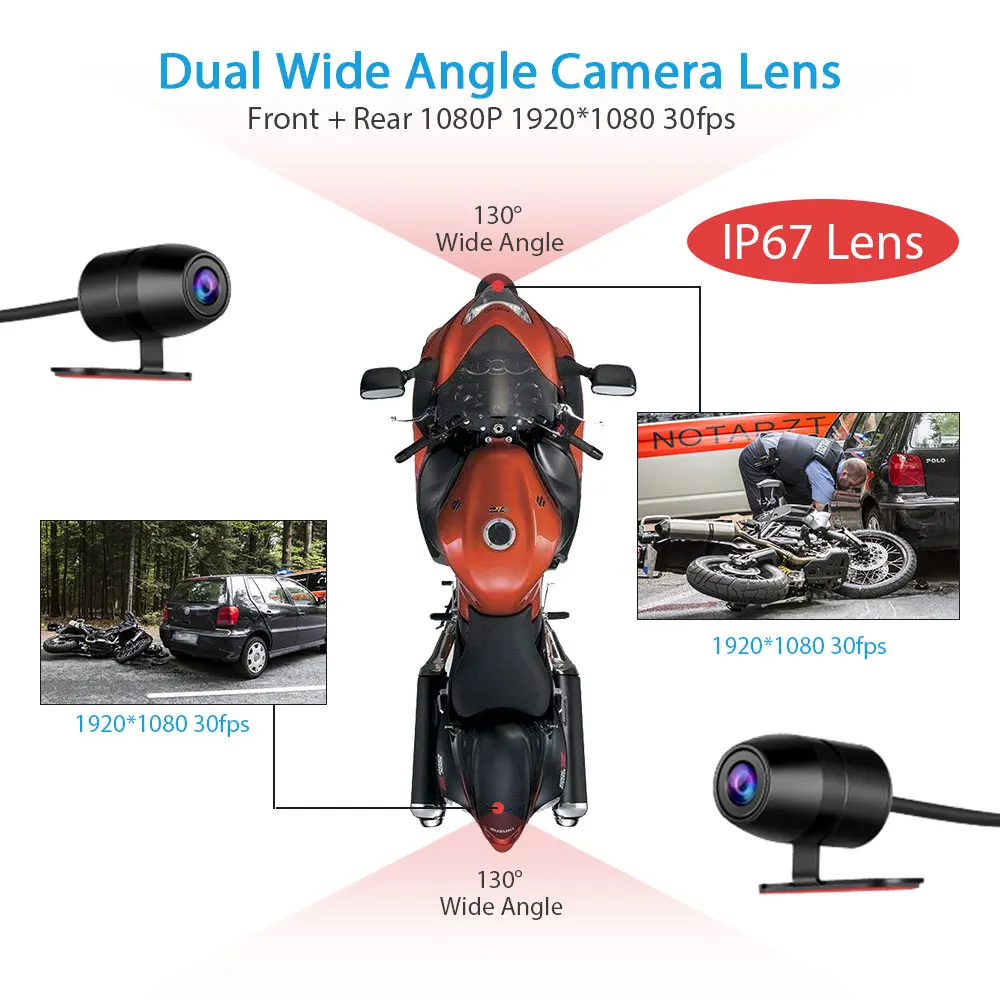 Водонепроницаемая двойная мотоциклетная Экшн-камера видеорегистратор HD 1080P