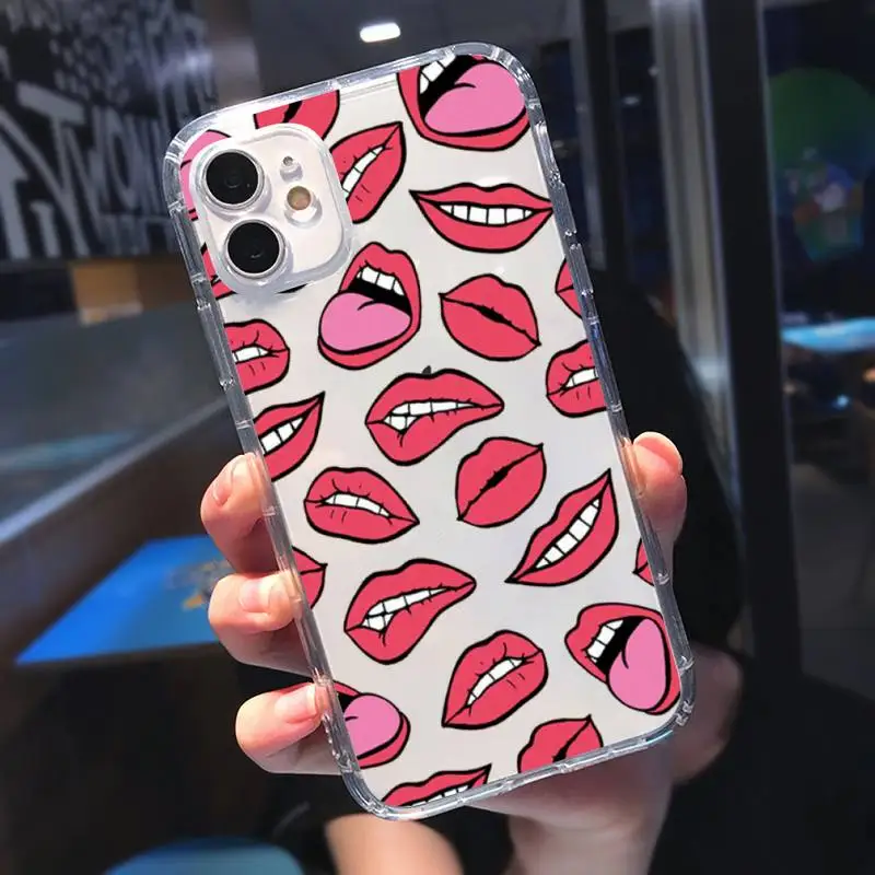 

Sexy lips lipstick Phone Case Transparent for iPhone 11 12 mini pro XS MAX 8 7 6 6S Plus X 5S SE 2020 XR