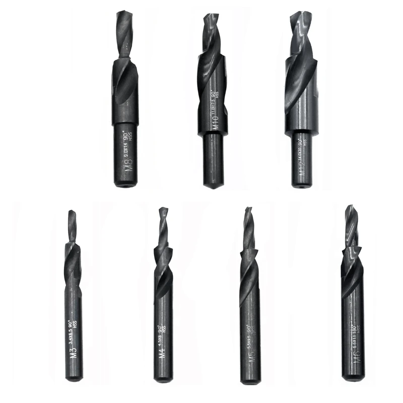 

M3-M12 90/180 Degree HSS Twist Step Drill Bits 6542 Nitride Template Mold Drills J6PC