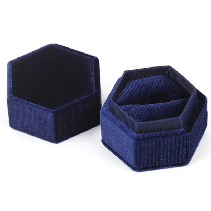 

Hexagon Corduroy Ring Box Single Ring Display Holder with Detachable Lid Ring Box Holder for Valentine