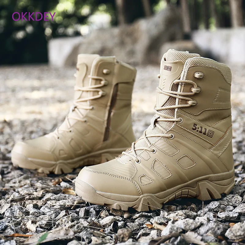 

2021 NEW Outdoor Military Boots Hight-Top Hiking Casual Boots Men's Sandy Color Desert Tactical Training Boots Large