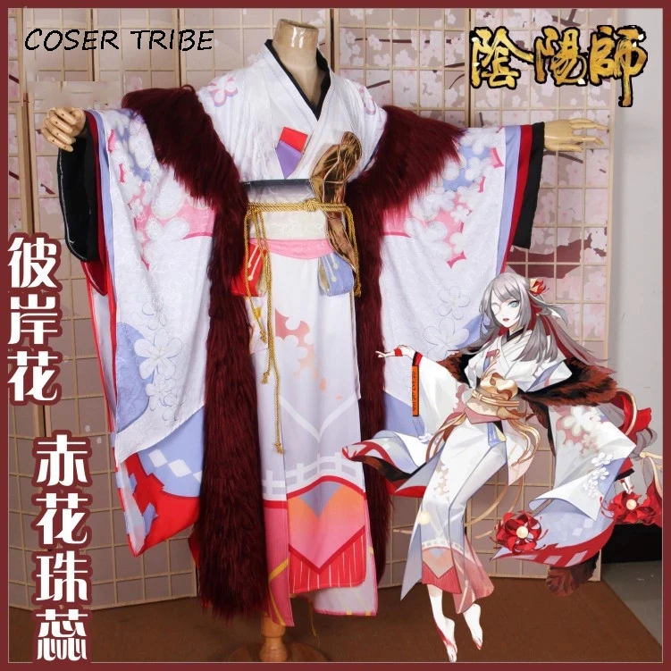 

[Customized] Game Onmyoji Higanbana Red Flower Bead Column Kimono Dress Uniform Cosplay Costume Halloween Free shipping 2021