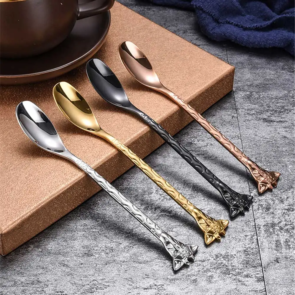 Chic 304 Stainless Steel Fork Spoon Gold Silver Giraffe Pattern Coffee Cake Dessert Ice Cream Forks Spoons Personalise Tableware | Дом и сад