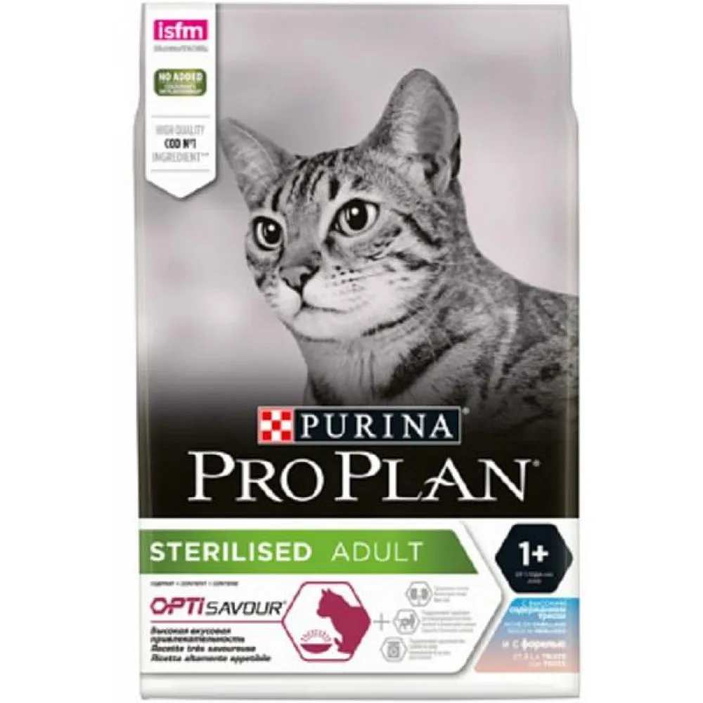 Сухой корм Purina Pro Plan Sterilised для стерилизованных кошек, с высоким содержанием трески и форели, 3кг