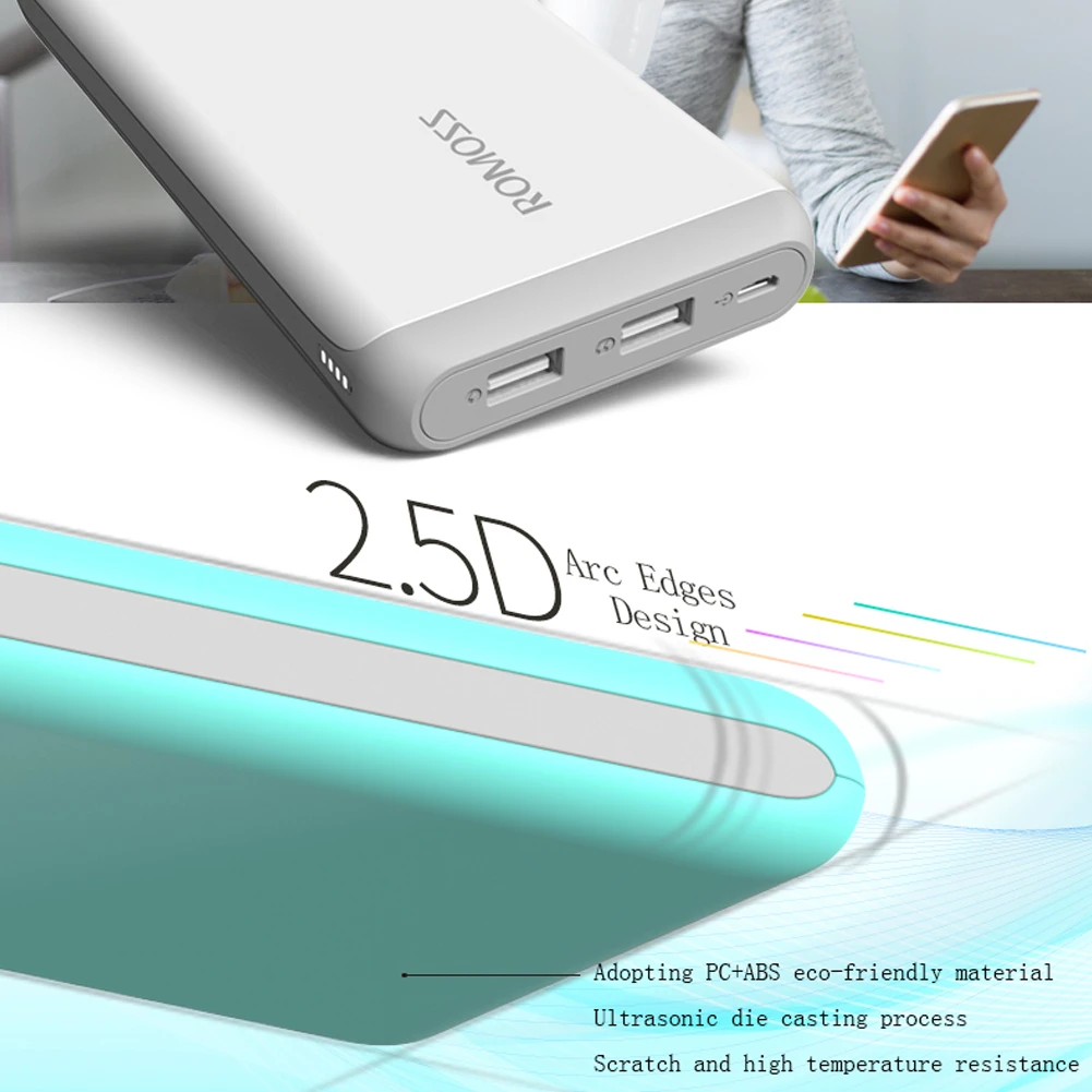 ROMOSS Arrow 20 power Bank 20000 мАч 2.1A Быстрая зарядка литий-полимерный двойной USB внешний банк для Apple iPhone 7 Plus для Xiaomi