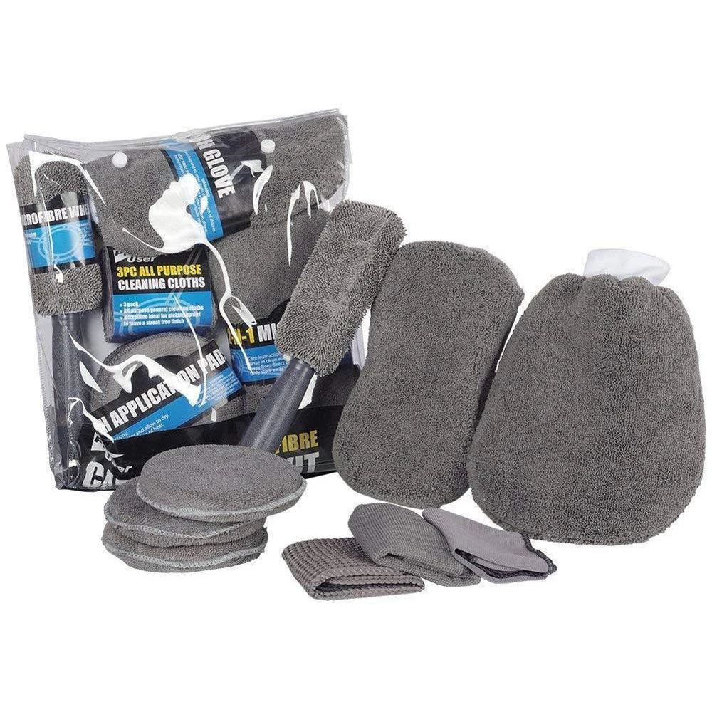 

9 PC Car Care Cleaning Tool Kit Auto Wash Mitt Premium Microfiber Towel Wash Gloves Wheel Brush Pad Wash Sponge Mitt Car Wash