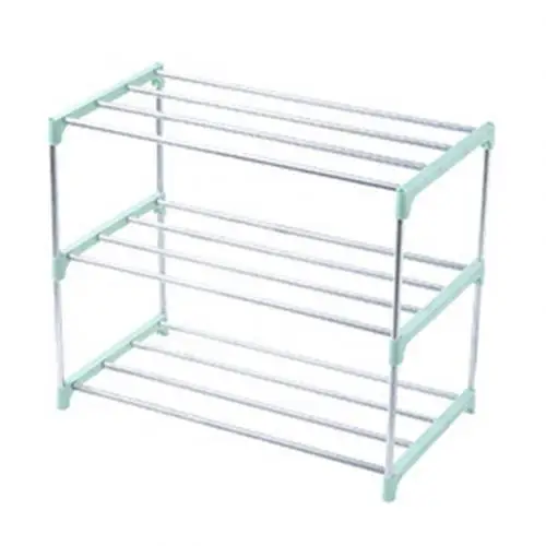 Green 3 Layers 3/4 Layers Stainless Steel Rack Hanger Shoes Storage Display Shelf Holder Cabinet Shelf Holder Shoes Racks Home Organizer - Color: Green 3 Layers