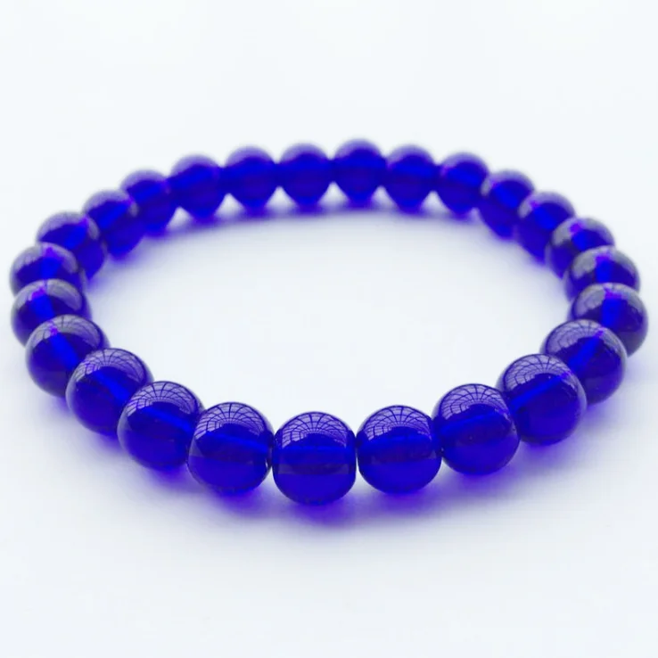 

Fashion 8mm Stretch Men's Bracelet Round Natural Stone Expandable Jewelry To Create Blue Beads Glass Accessories