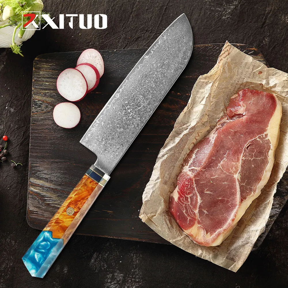 

XITUO 7-дюймовый кухонный нож, нож сантоку, супер Острый кухонный нож, дамасский Профессиональный Кливер из нержавеющей стали, кухонные инстру...